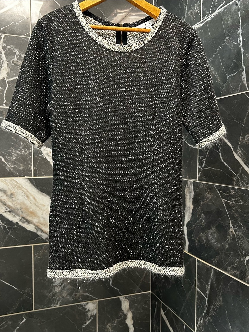 CAbi Black and Cream Textured Knit Top